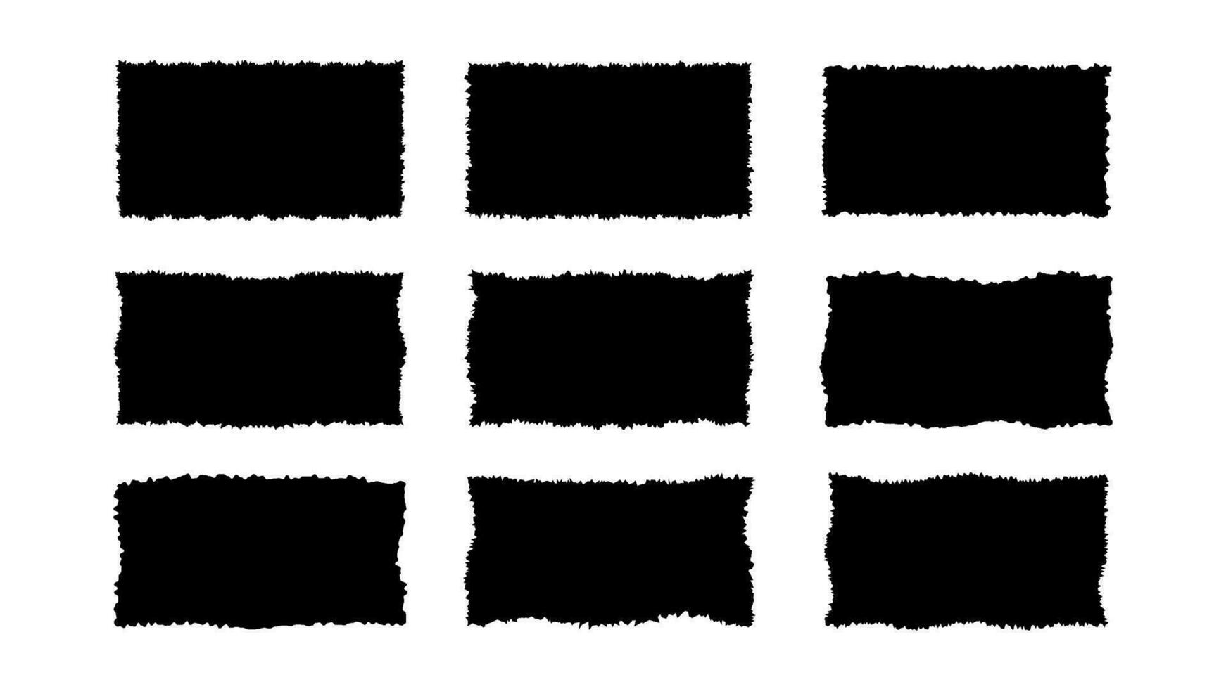 Set Black rectangle frames with jagged edges isolated on white background.Vector illustpation. vector