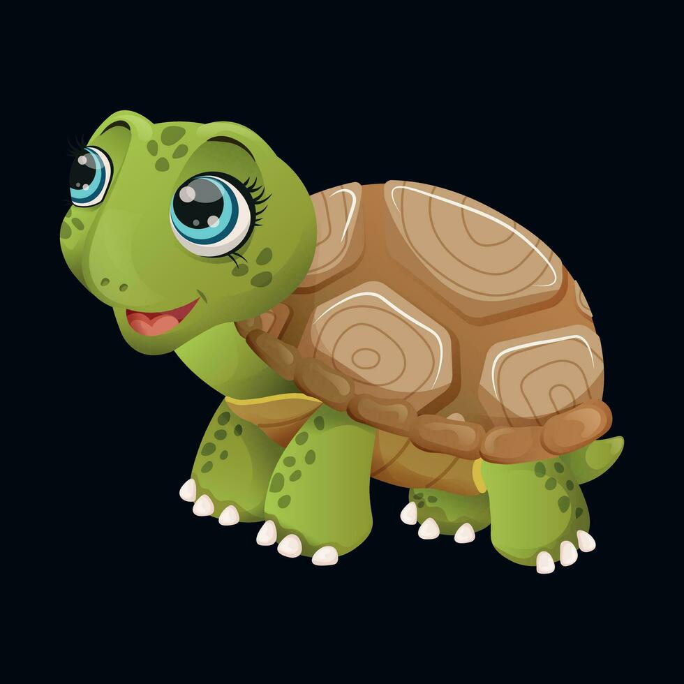 Cute colorful cartoon turtle for children that stands sideways on a black background vector