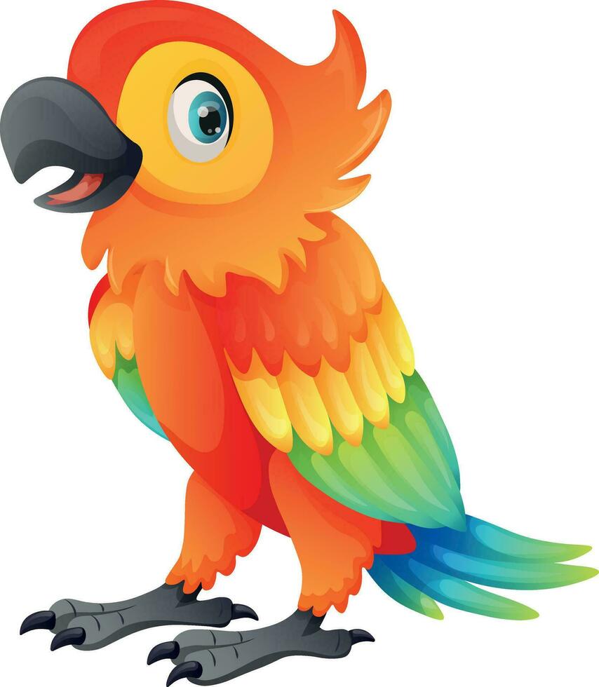 Cute colorful cartoon parrot macaw for children that stands sideways on a white background vector