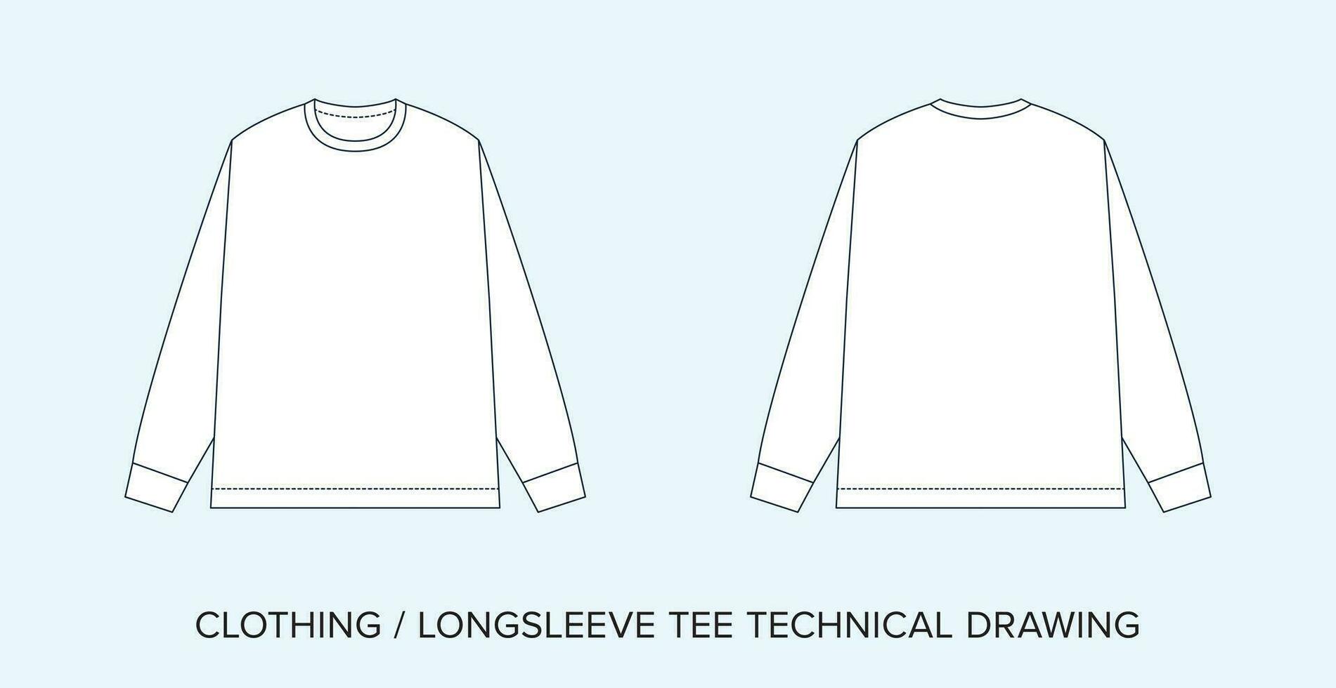 LS Tee, Jersey, Technical Drawing, Apparel Blueprint for Fashion Designers vector