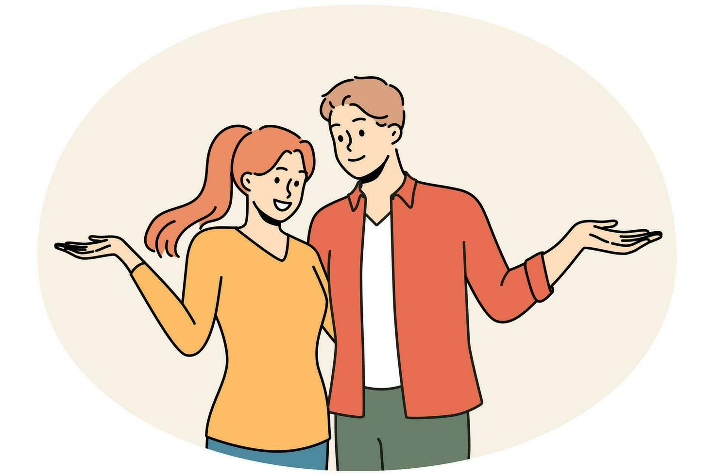 Smiling couple feel cheerful with open arms vector