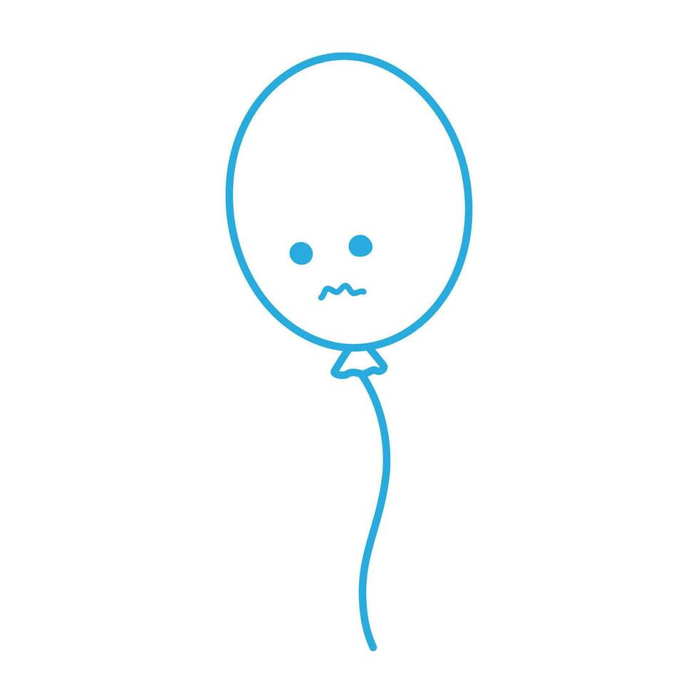 Outline drawing balloon on a string with sad face. Design concept for Blue Monday greetings in blue vector