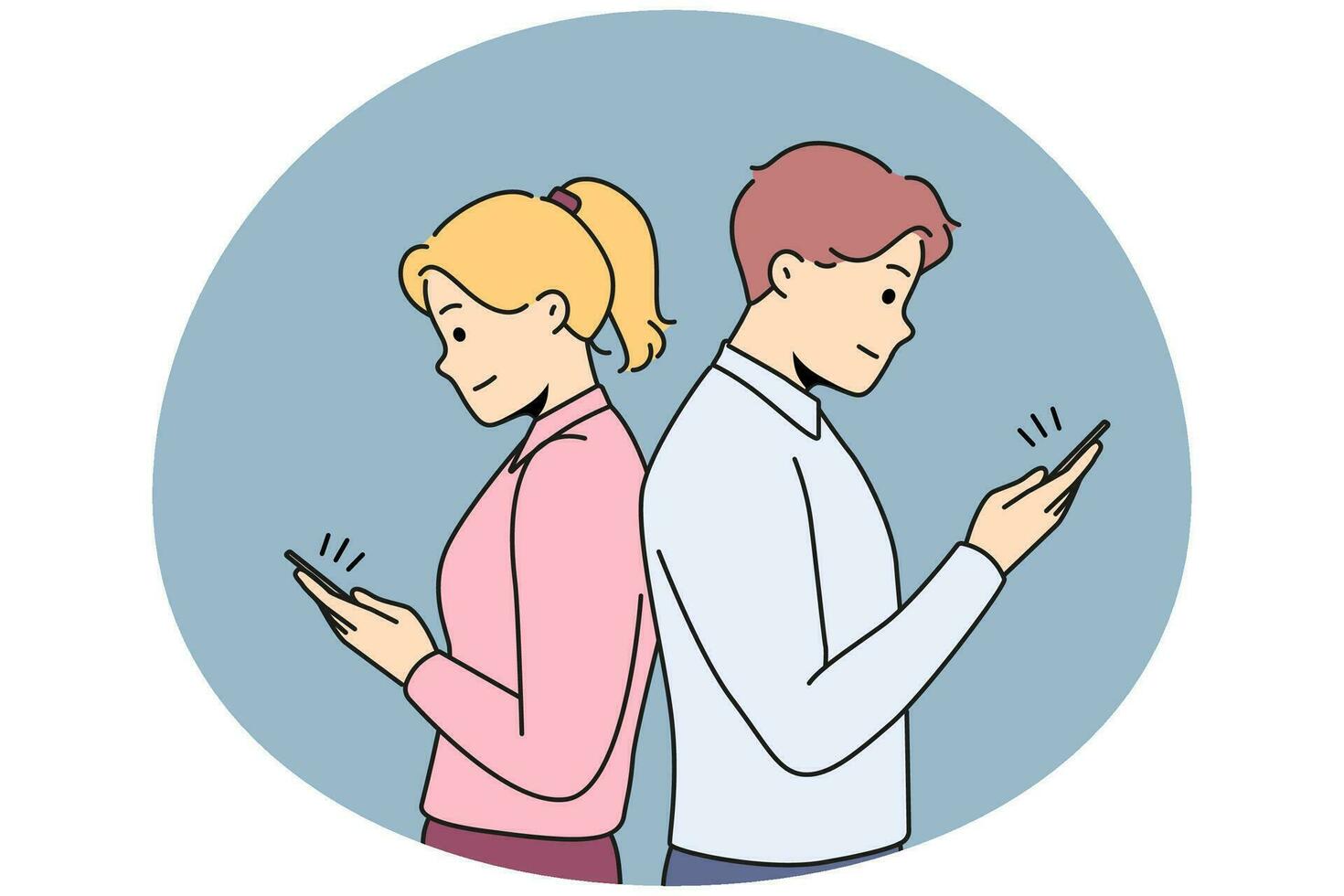 Couple back to back texting on mobiles online vector