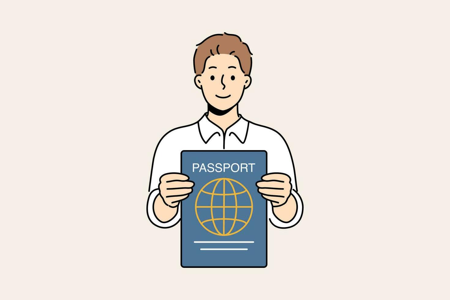 Man with international passport in hands that allows him to travel world and visit new countries vector