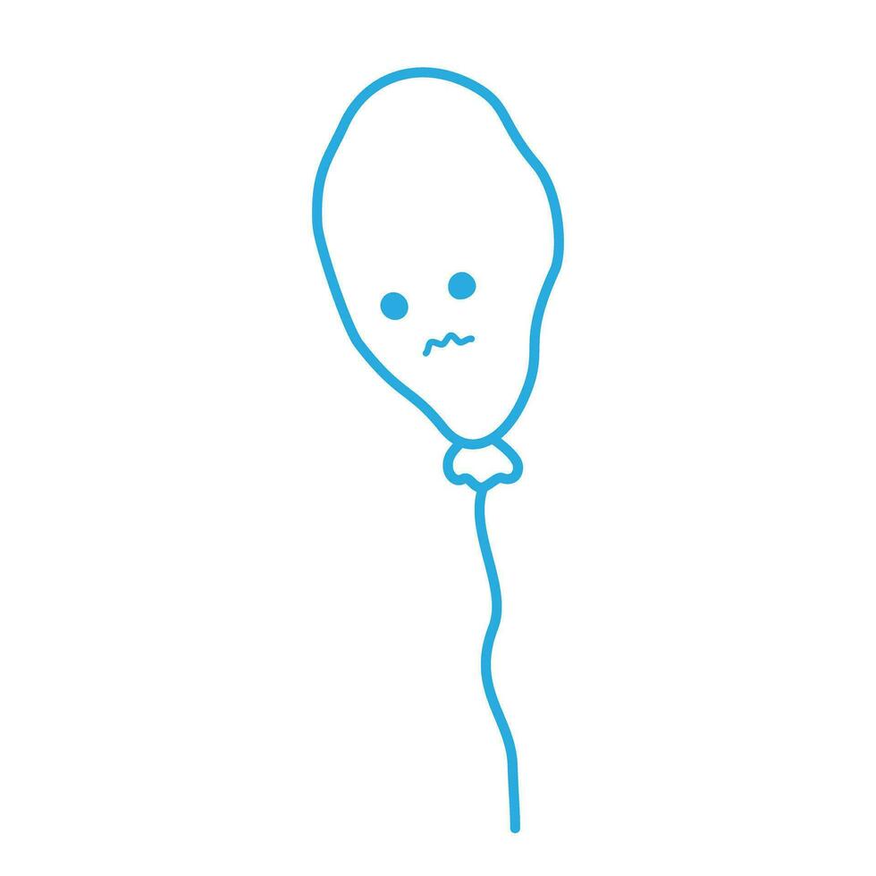 Contour drawing of a deflated balloon with sad face in trendy monochrome blue. Concept for greetings vector