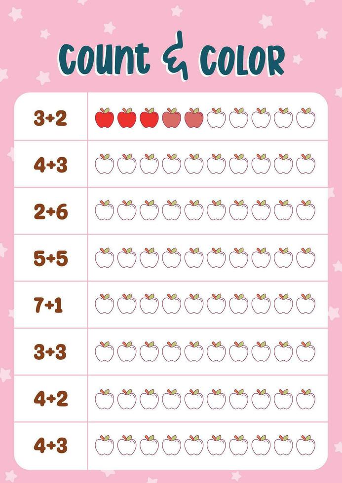 flat design vector math number counting worksheet education printable for kids activity