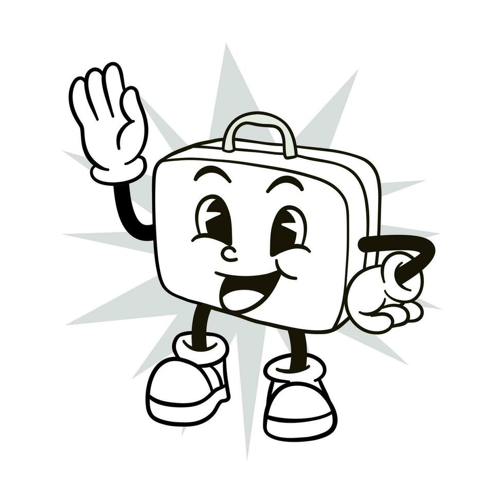 Nurse suitcase illustration in black and white retro cartoon style vector