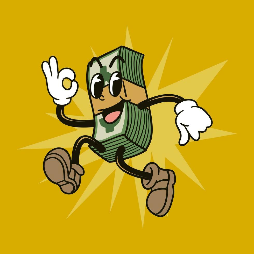 vector illustration of banknotes in retro cartoon style
