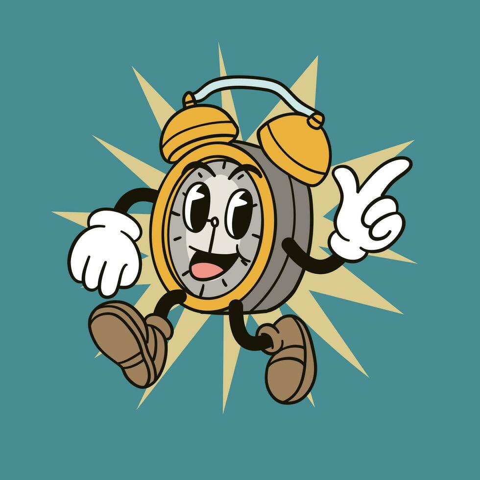 alarm clock illustration in retro cartoon style vector