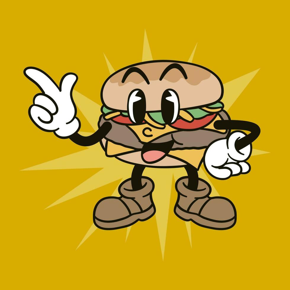 hamburguesa vector ilustración en retro dibujos animados estilo