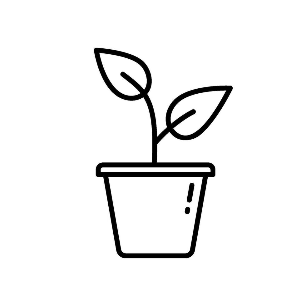 Icon of a plant in a pot with two growing leaves vector