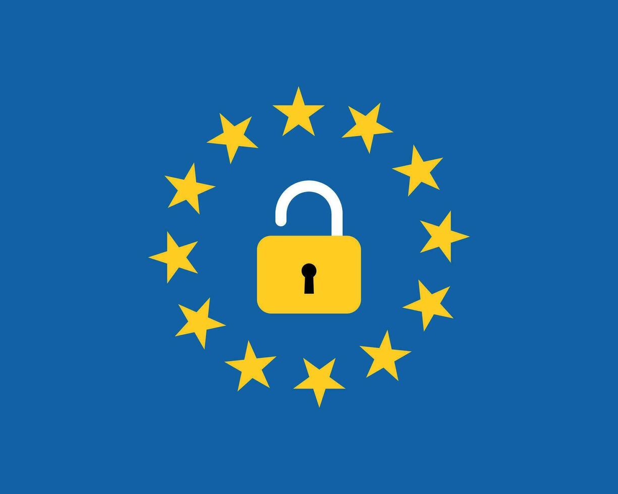 European union flag with an open lock symbol vector illustration.