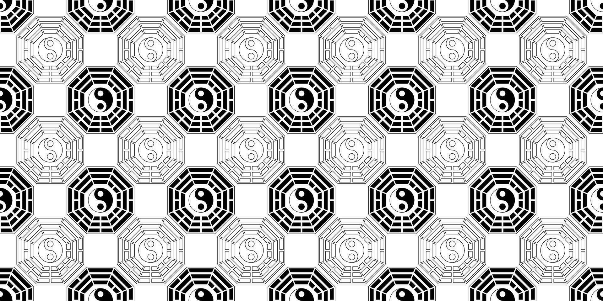 black white bagua seamless pattern vector