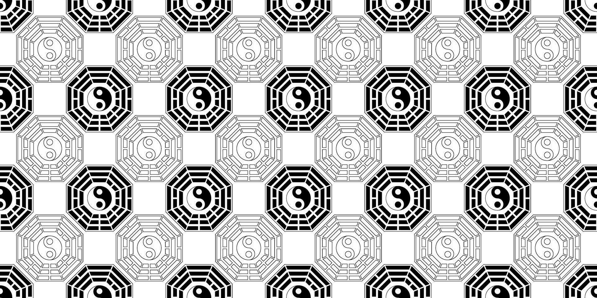 black white bagua seamless pattern vector