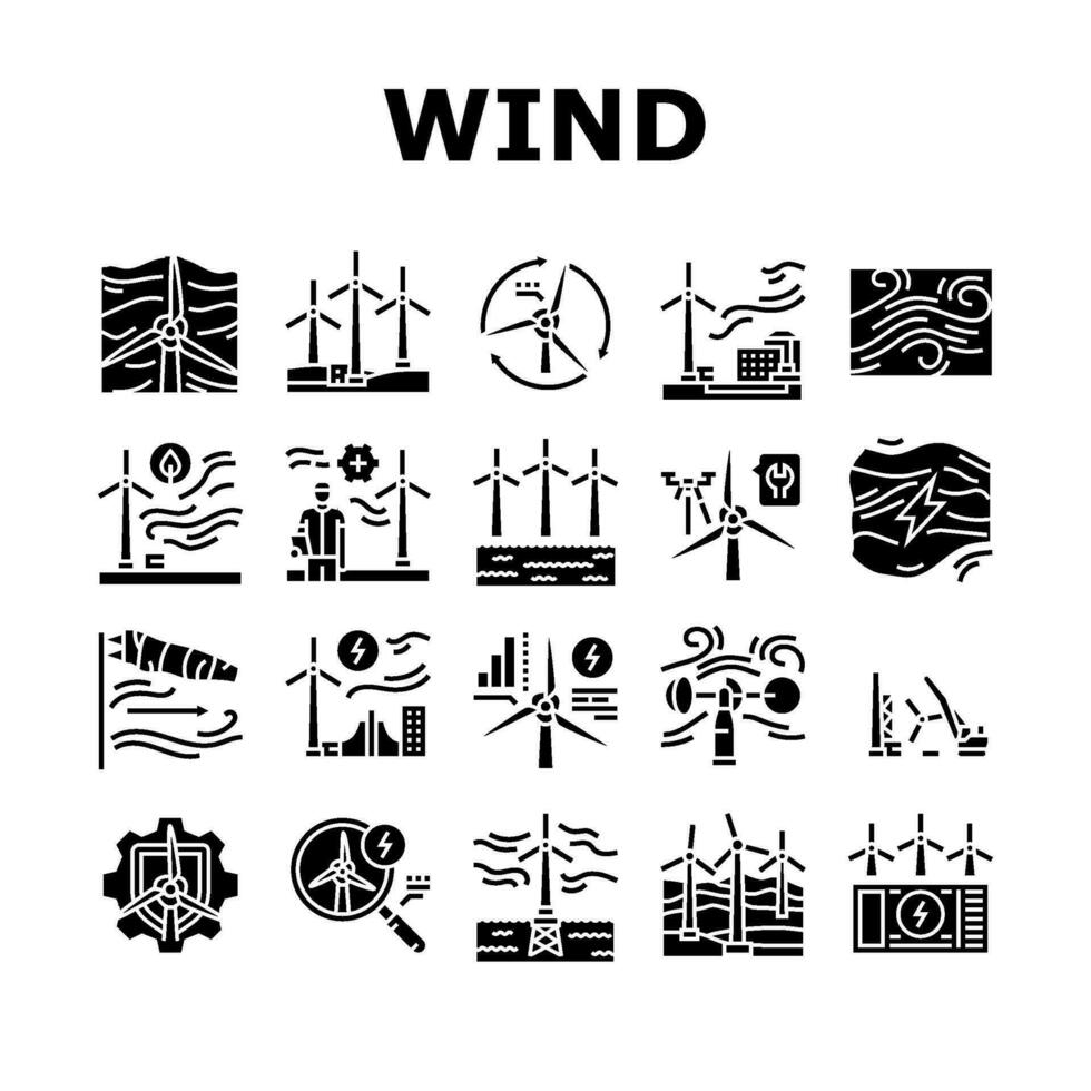 wind turbine power energy farm icons set vector