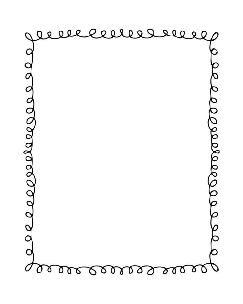 Simple doodle rectangular vertical empty frame. Isolated vector illustration for decor and design.