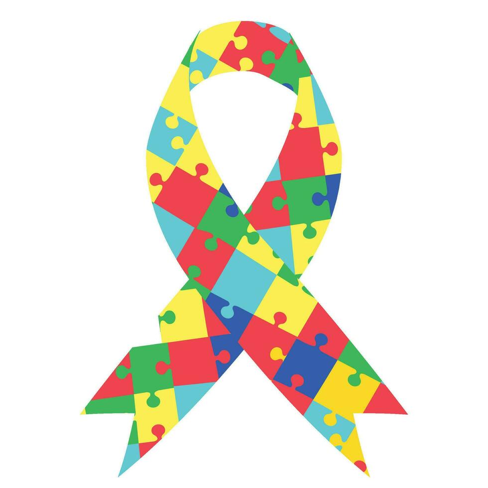 Colorful jigsaw or puzzle ribbon as a symbol of autism awareness. Jigsaw ribbon for autism awareness. World autism day. vector