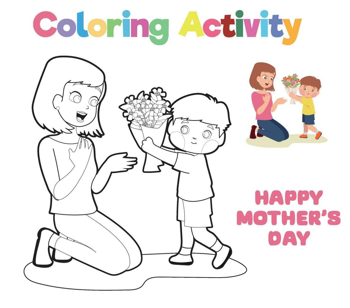 Happy Mothers Day colouring sheet. Mothers day coloring pages. vector