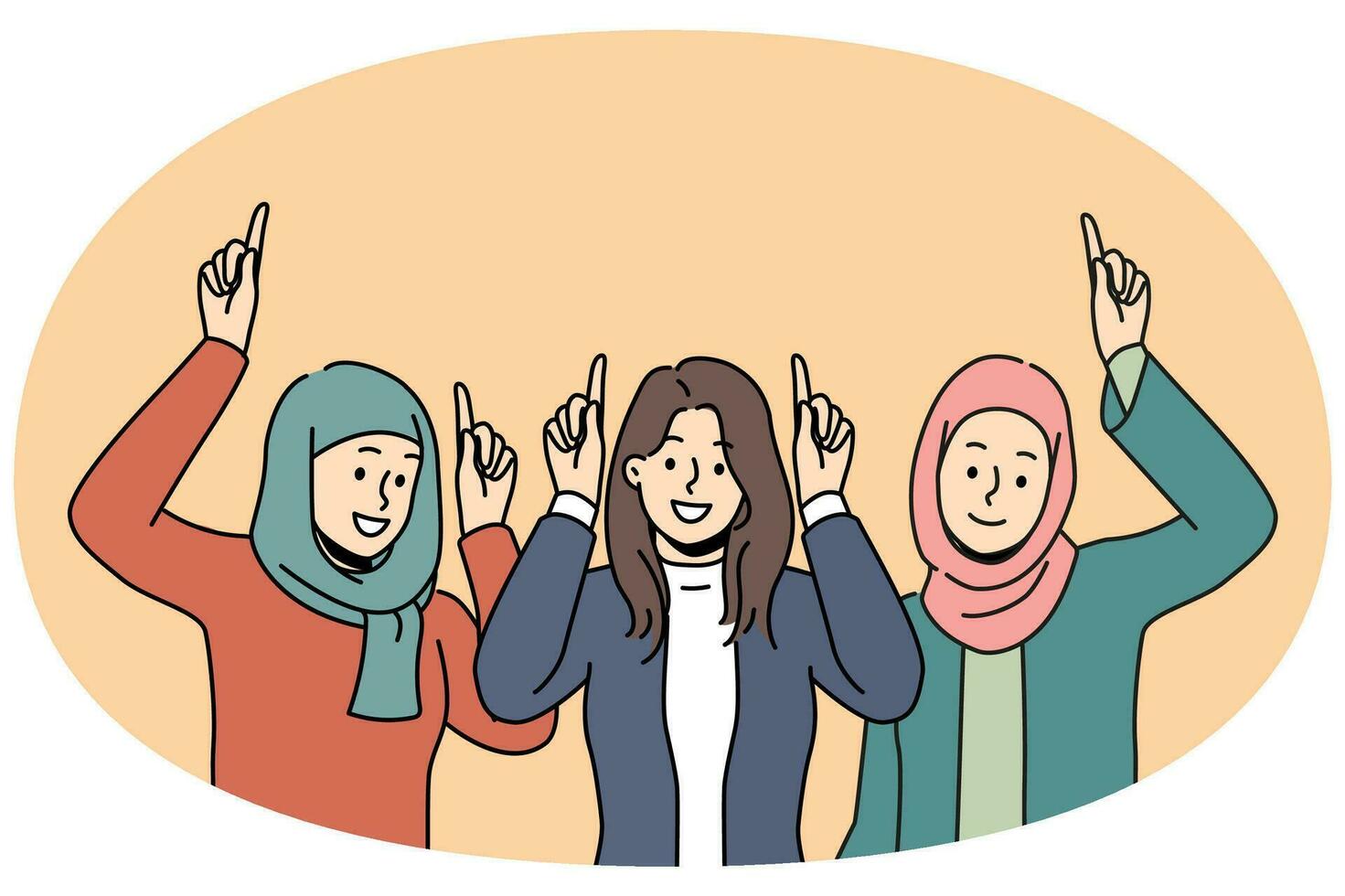 Smiling Arabic women point up at deal vector