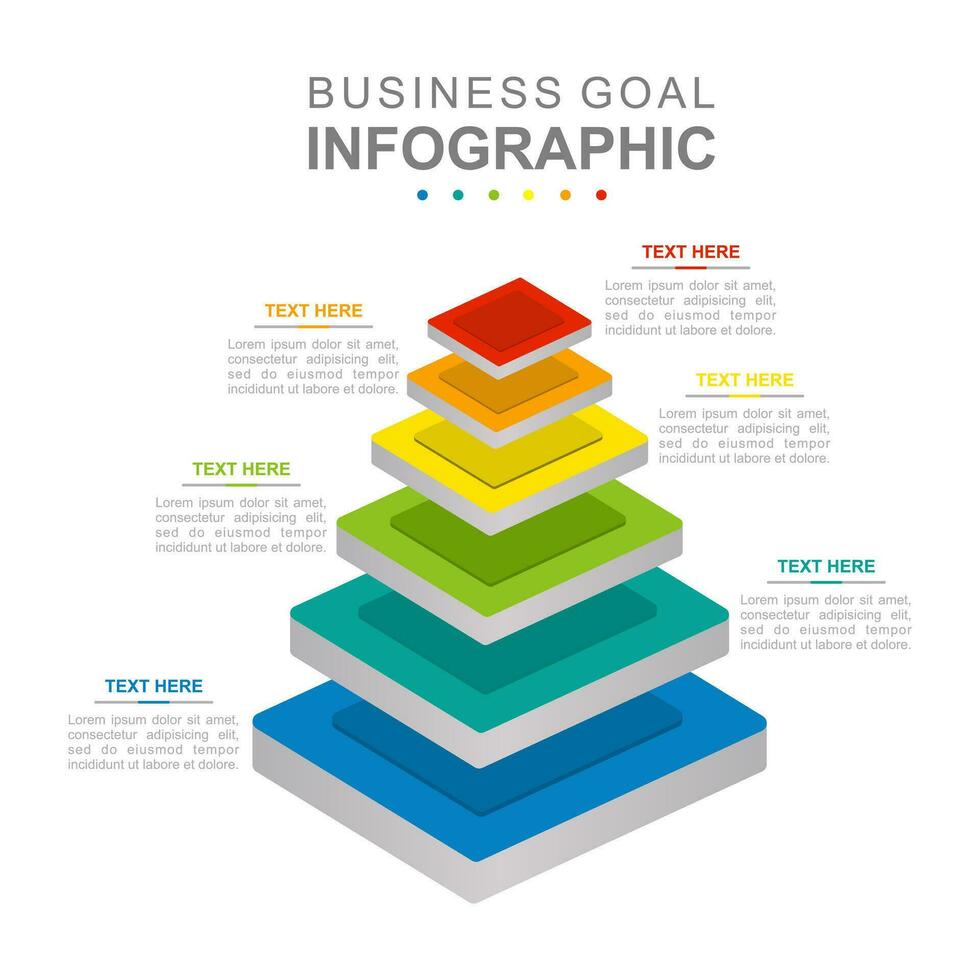 Infographic business template. 6 steps 3D Modern Level Mindmap diagram with futuristic style. Concept presentation. vector