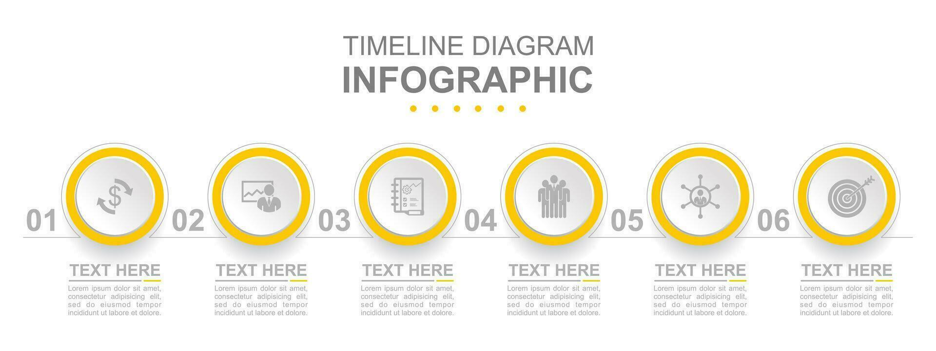 Infographic business template. Timeline with 6 steps, options and marketing icons. Concept presentation. vector