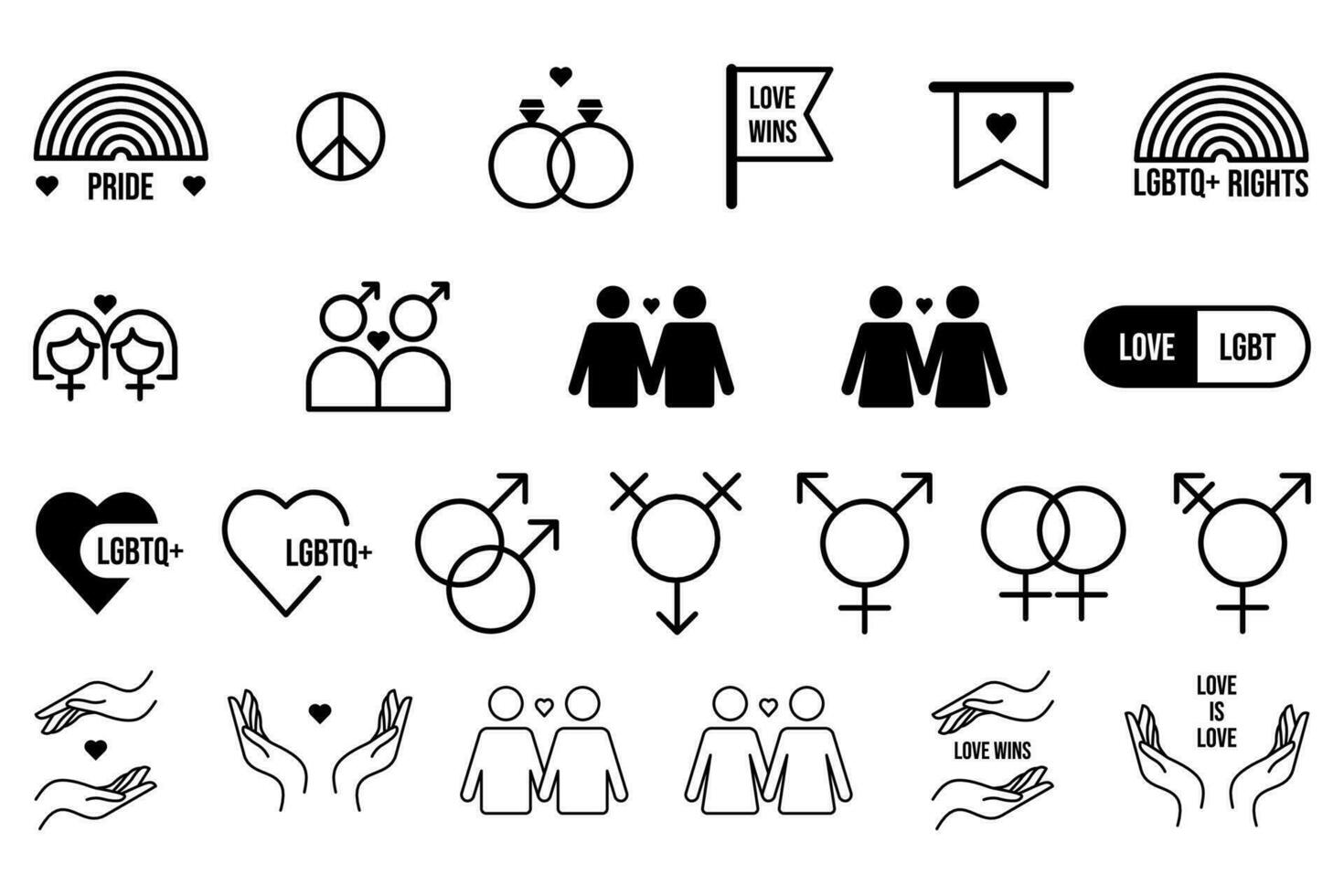 LGBT icon set. Flat style. Editable stroke. vector