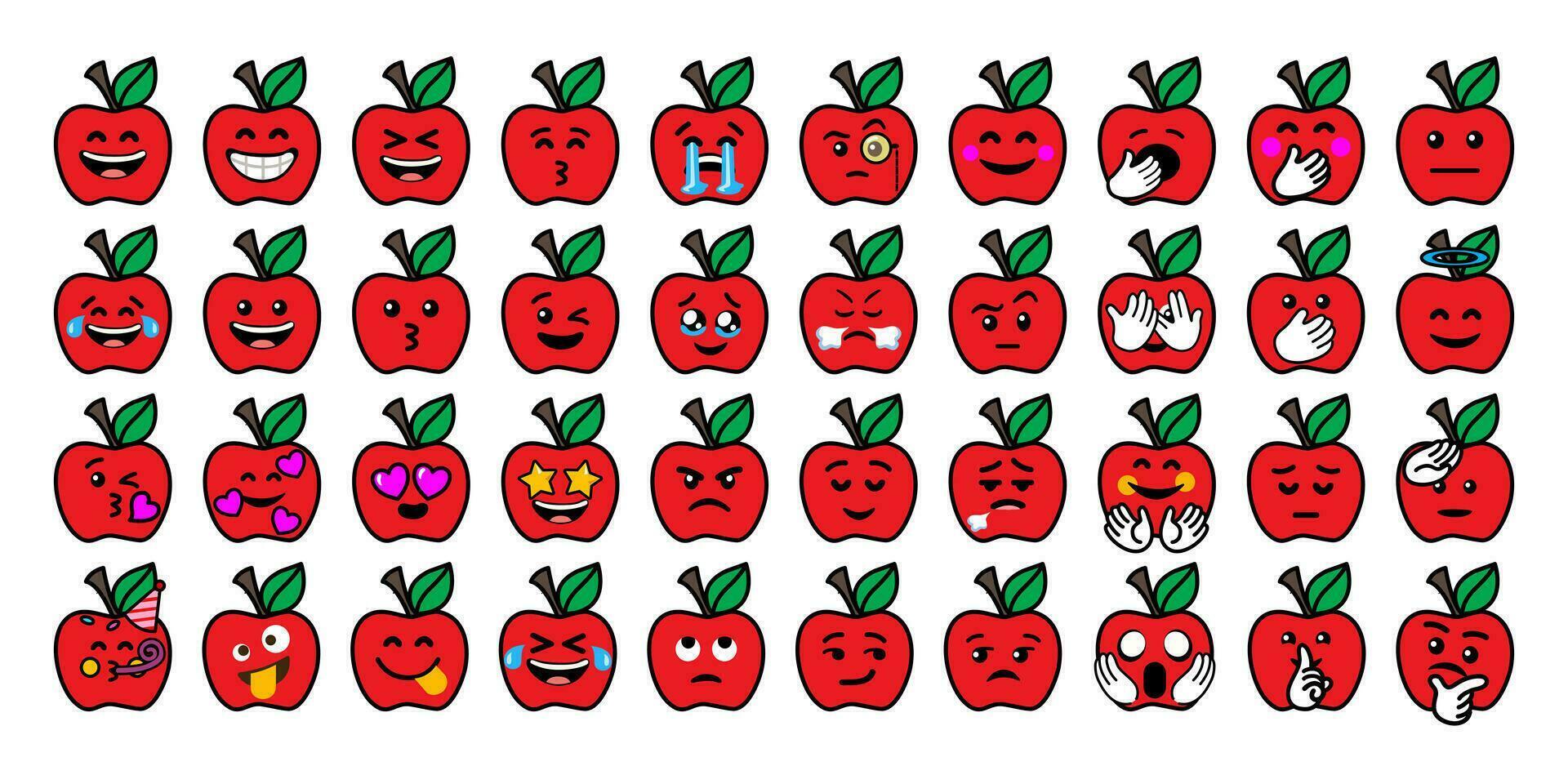 Set red apple 40 faces vector