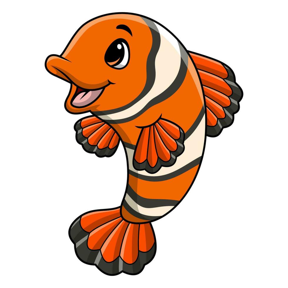 Cute clown fish cartoon on white background vector