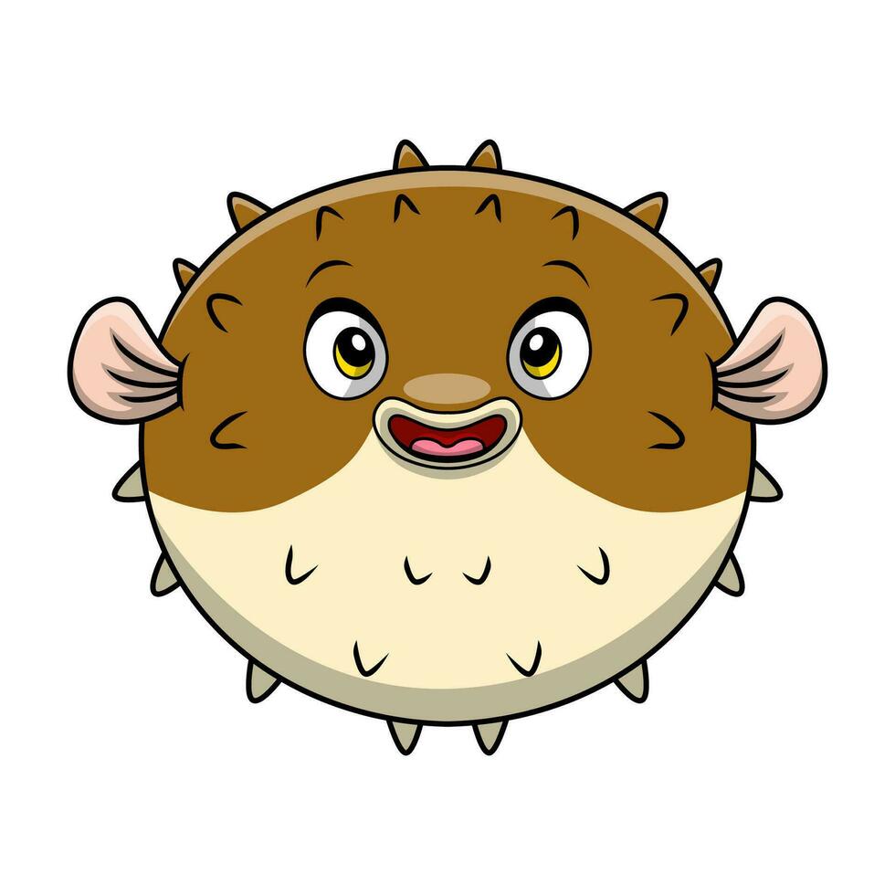 Cute puffer fish cartoon on white background vector
