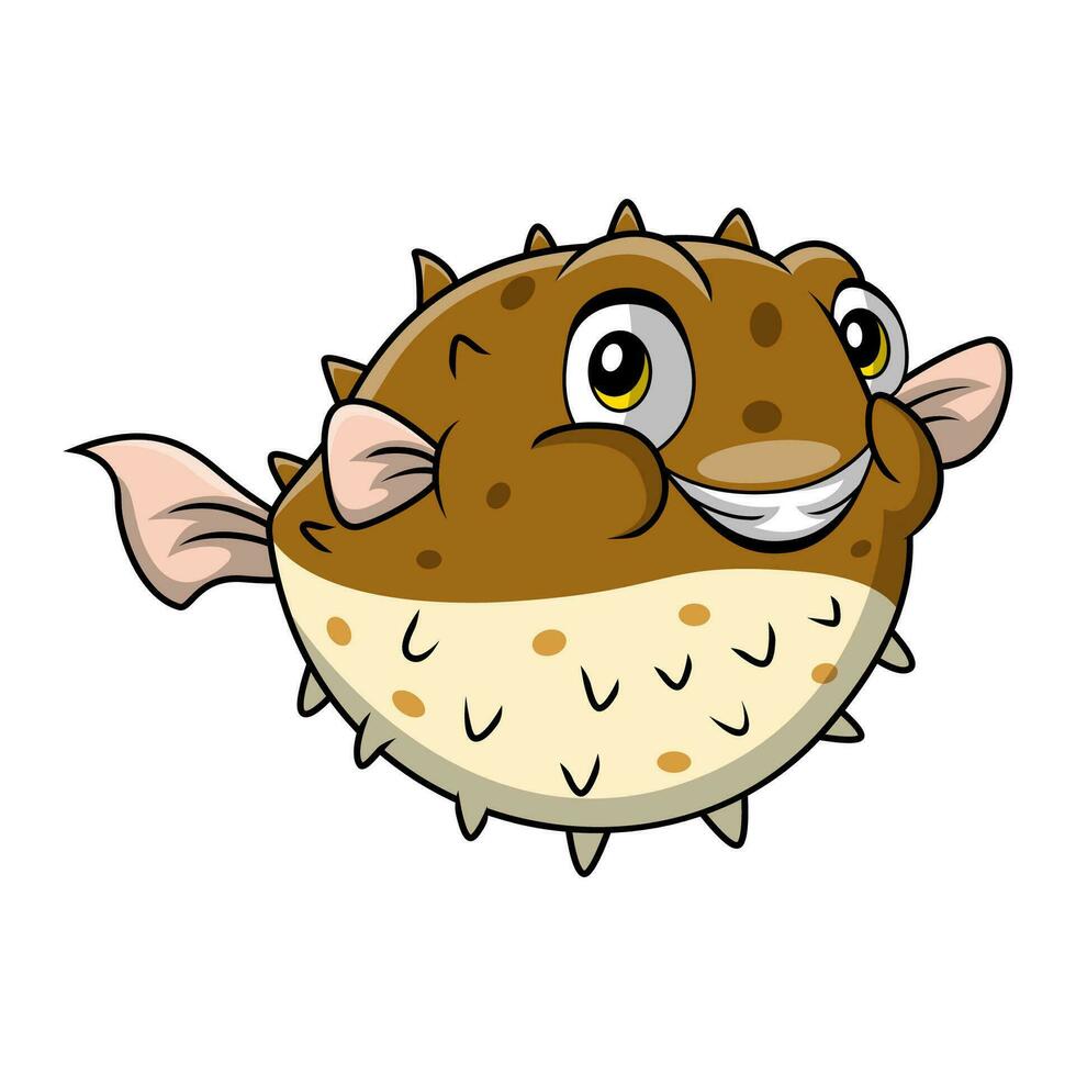 Cute puffer fish cartoon on white background vector