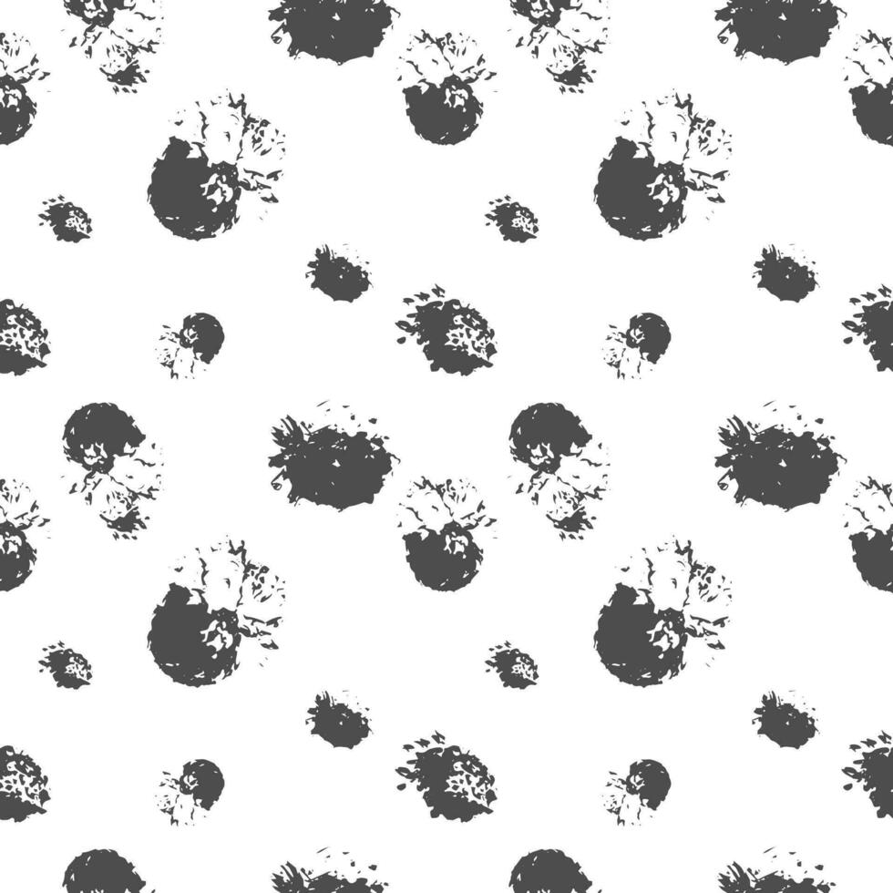 Seamless pattern of gray spots and splashes. Black circles and blots. Vector