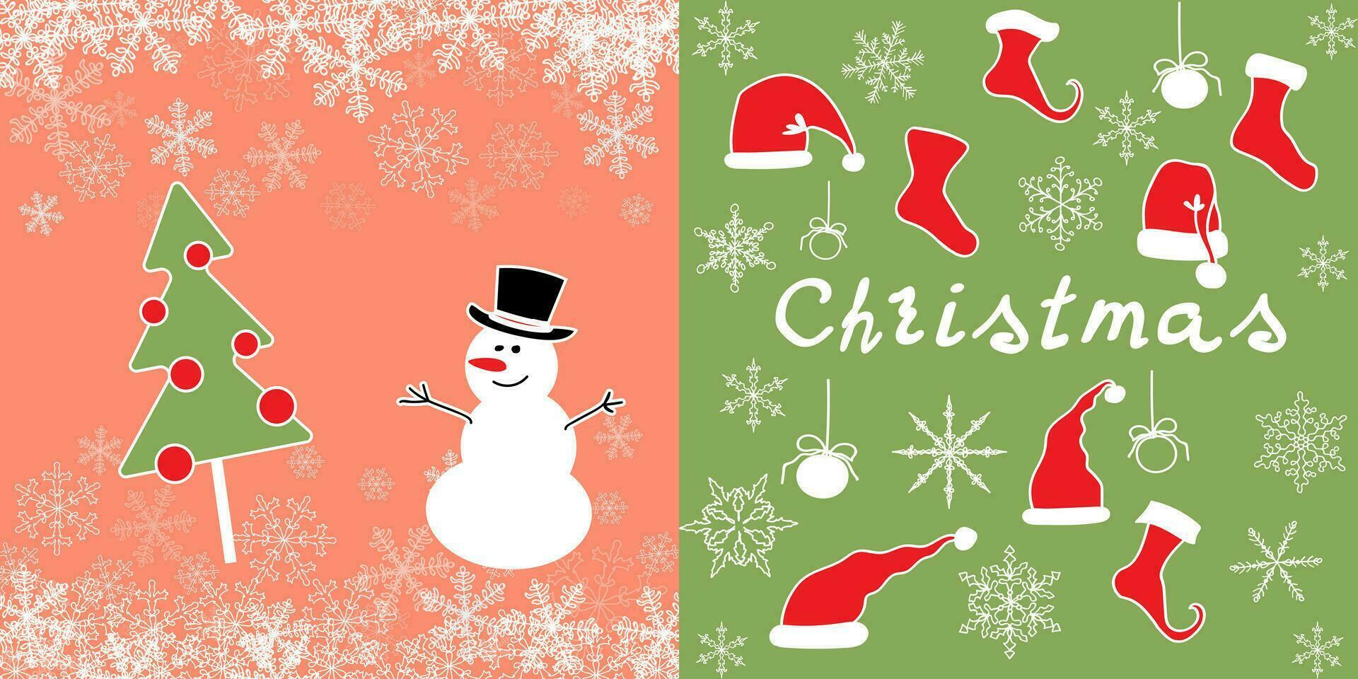 Postcard cover with a snowman and a Christmas tree. vector