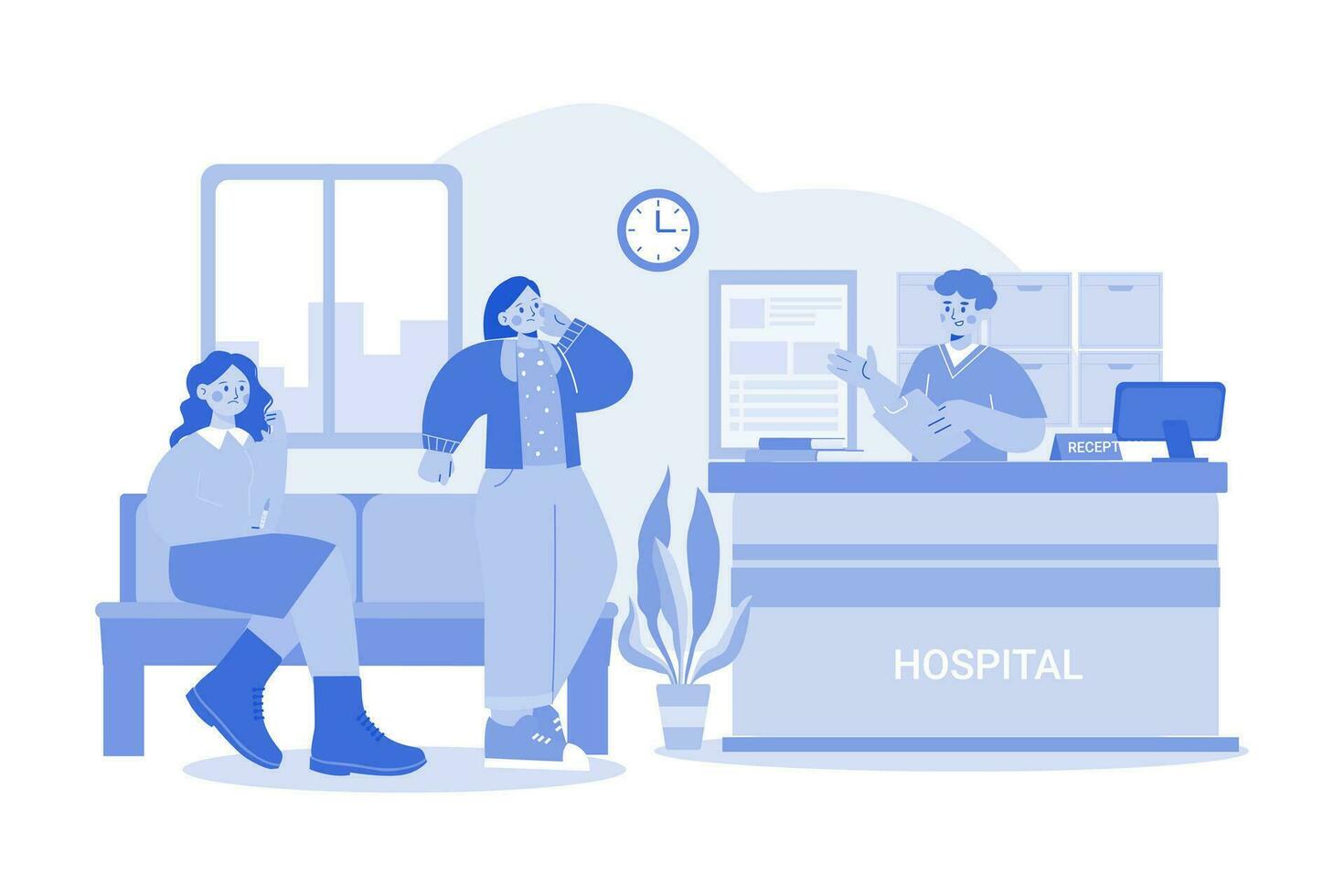 hospital recepción ilustración concepto en blanco antecedentes vector