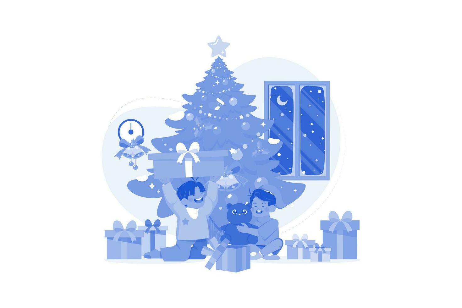 contento niño con Navidad regalos ilustración concepto en blanco antecedentes vector