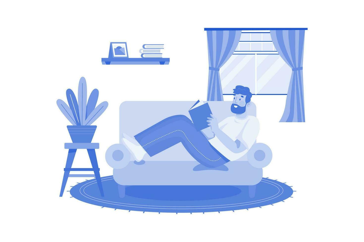 hombre leyendo libro ilustración concepto en blanco antecedentes vector