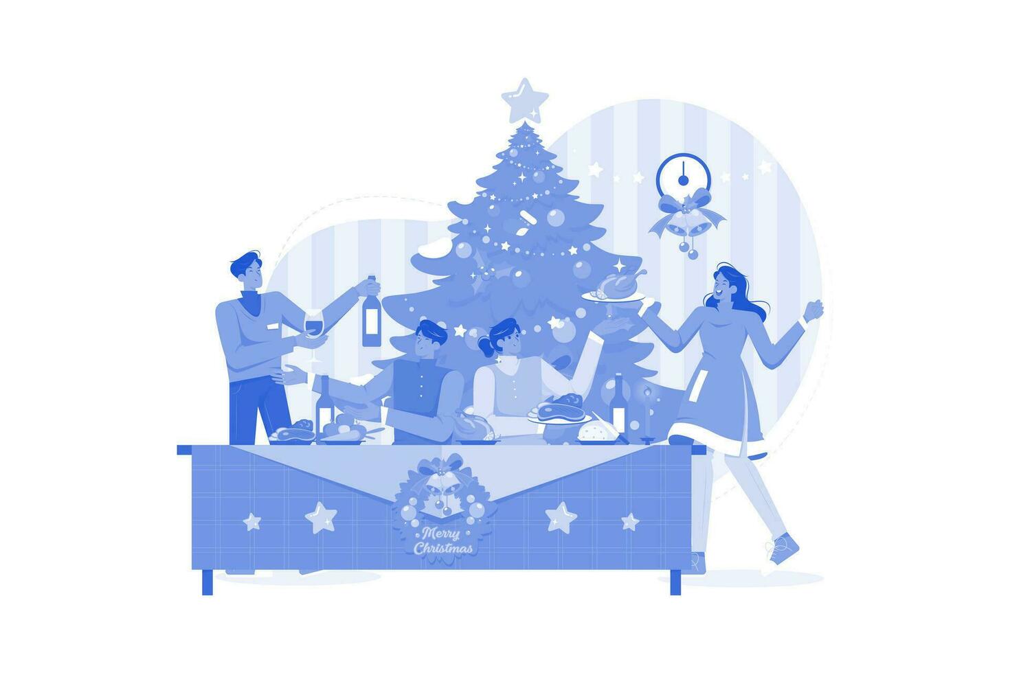 Christmas Dinner Party Illustration concept on white background vector