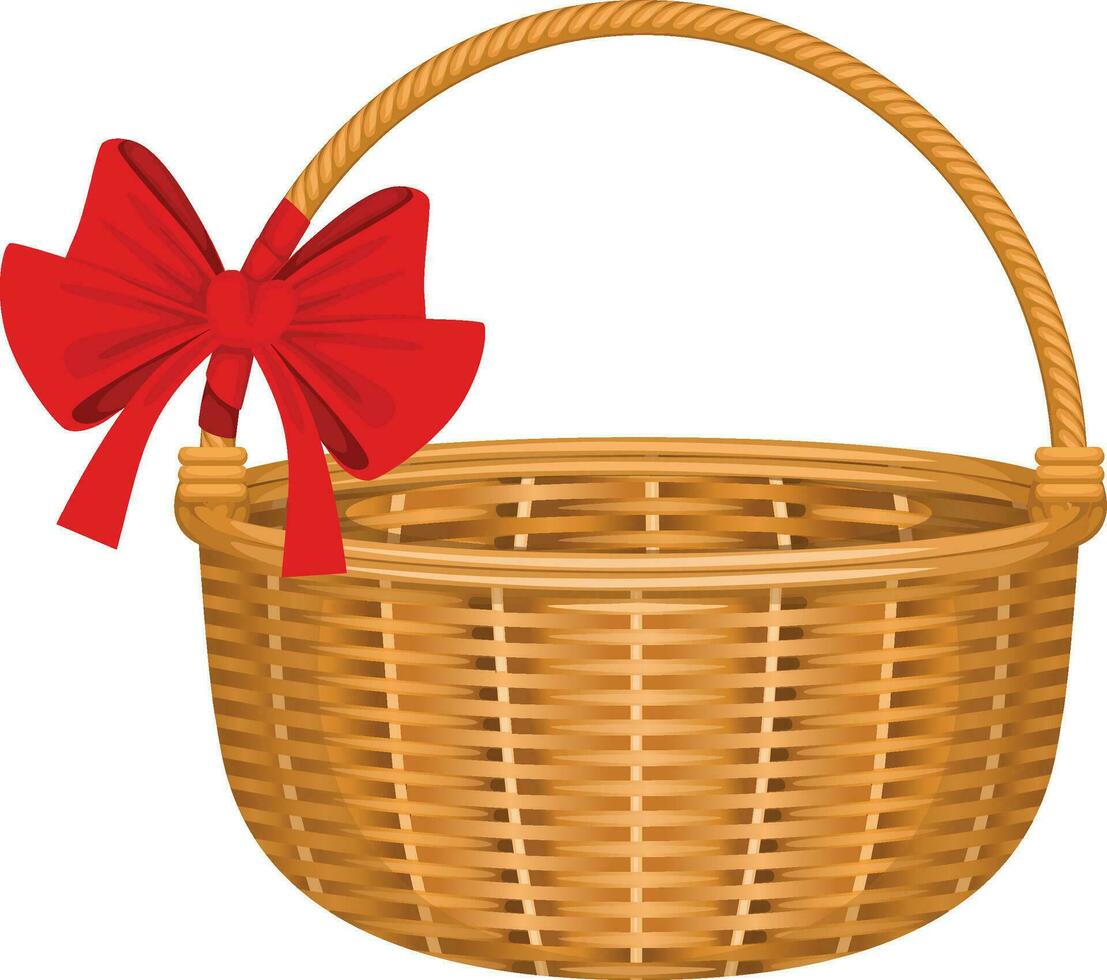Bow Baskets Realistic,Wicker Basket Realistic,easter straw basket with ribbon bow vector