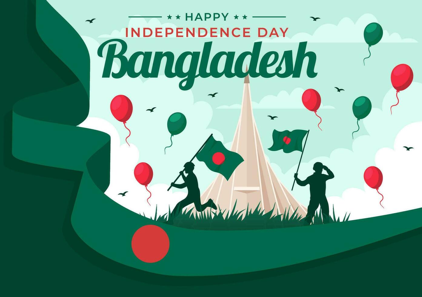 Happy Bangladesh Independence Day Vector Illustration on 26 March with Waving Flag and National Monument in Holiday Flat Cartoon Background