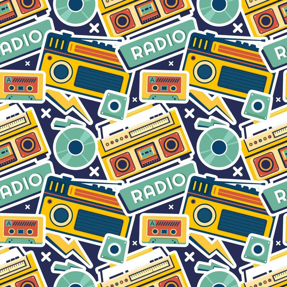 Radio Seamless Pattern Illustration Design with Player for Record and Listening to Music in Flat Cartoon Template vector