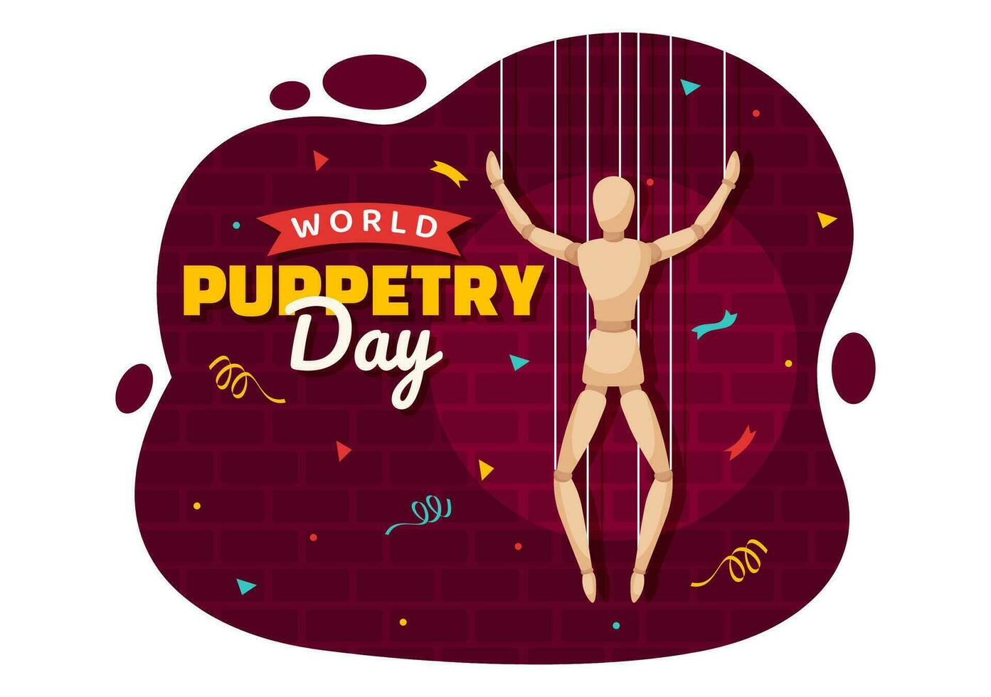 World Puppetry Day Vector Illustration on March 21 for Puppet Festivals which is moved by the Fingers Hands in Flat Cartoon Background Design