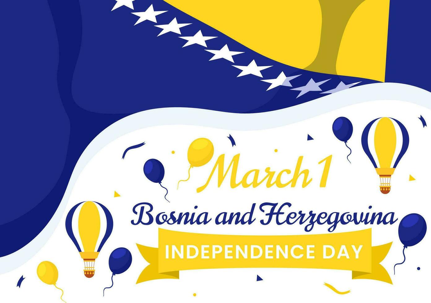 Bosnia and Herzegovina Independence Day Vector Illustration on 1st of March with Waving Flag and Landmark Building in Memorial Holiday flat Background