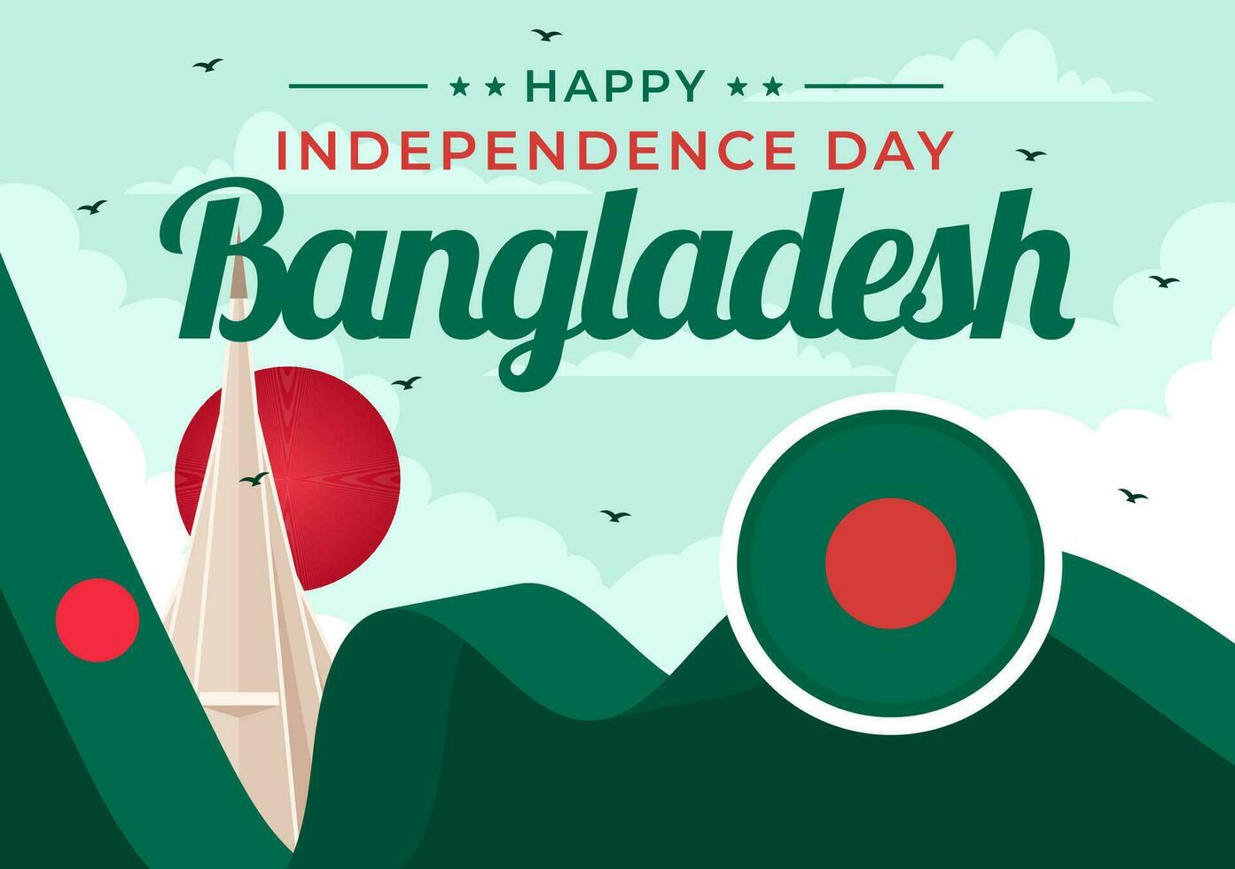 Happy Bangladesh Independence Day Vector Illustration on 26 March with Waving Flag and National Monument in Holiday Flat Cartoon Background