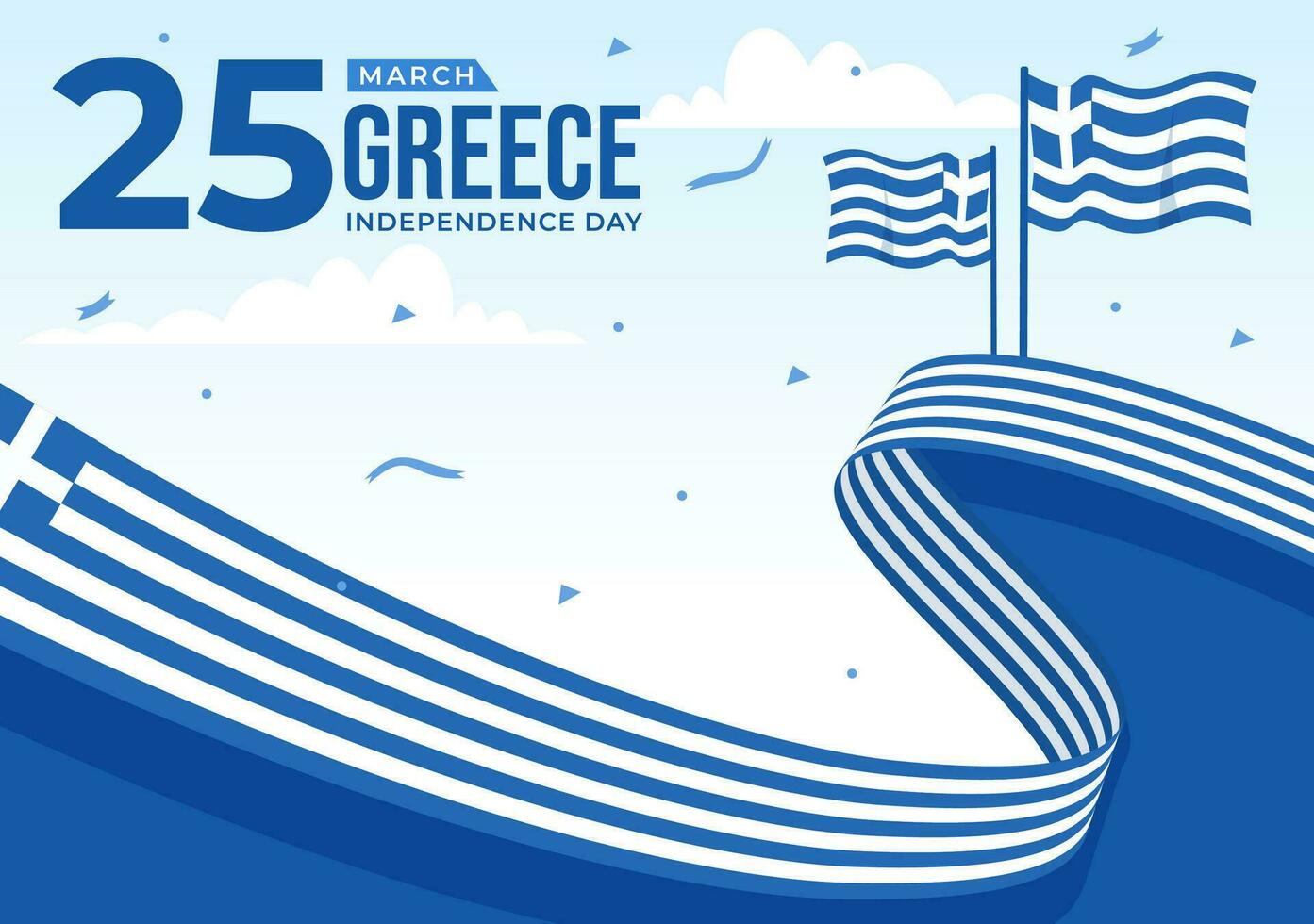 Happy Greece Independence Day Vector Illustration on March 25th with Greek Flag and Ribbon in National Holiday Flat Cartoon Background Design