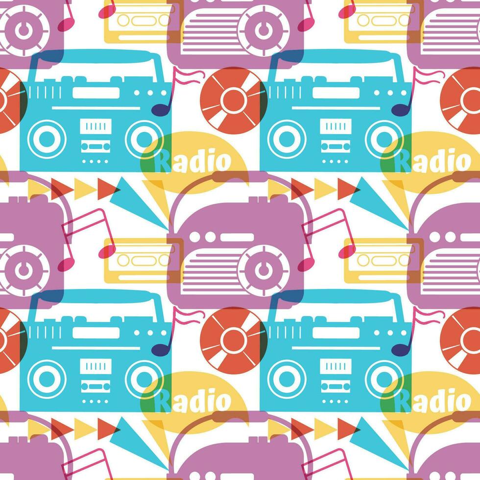 Radio Seamless Pattern Illustration Design with Player for Record and Listening to Music in Flat Cartoon Template vector