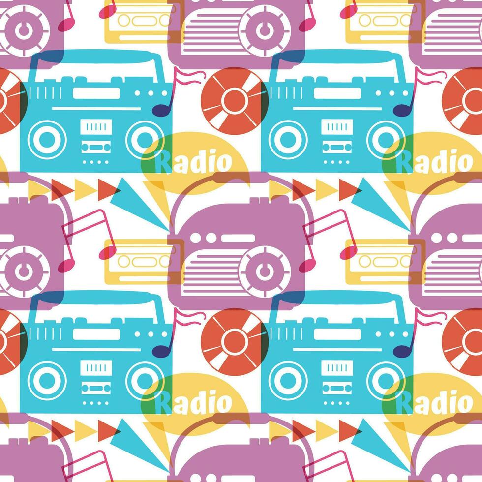 radio sin costura modelo ilustración diseño con jugador para grabar y escuchando a música en plano dibujos animados modelo vector