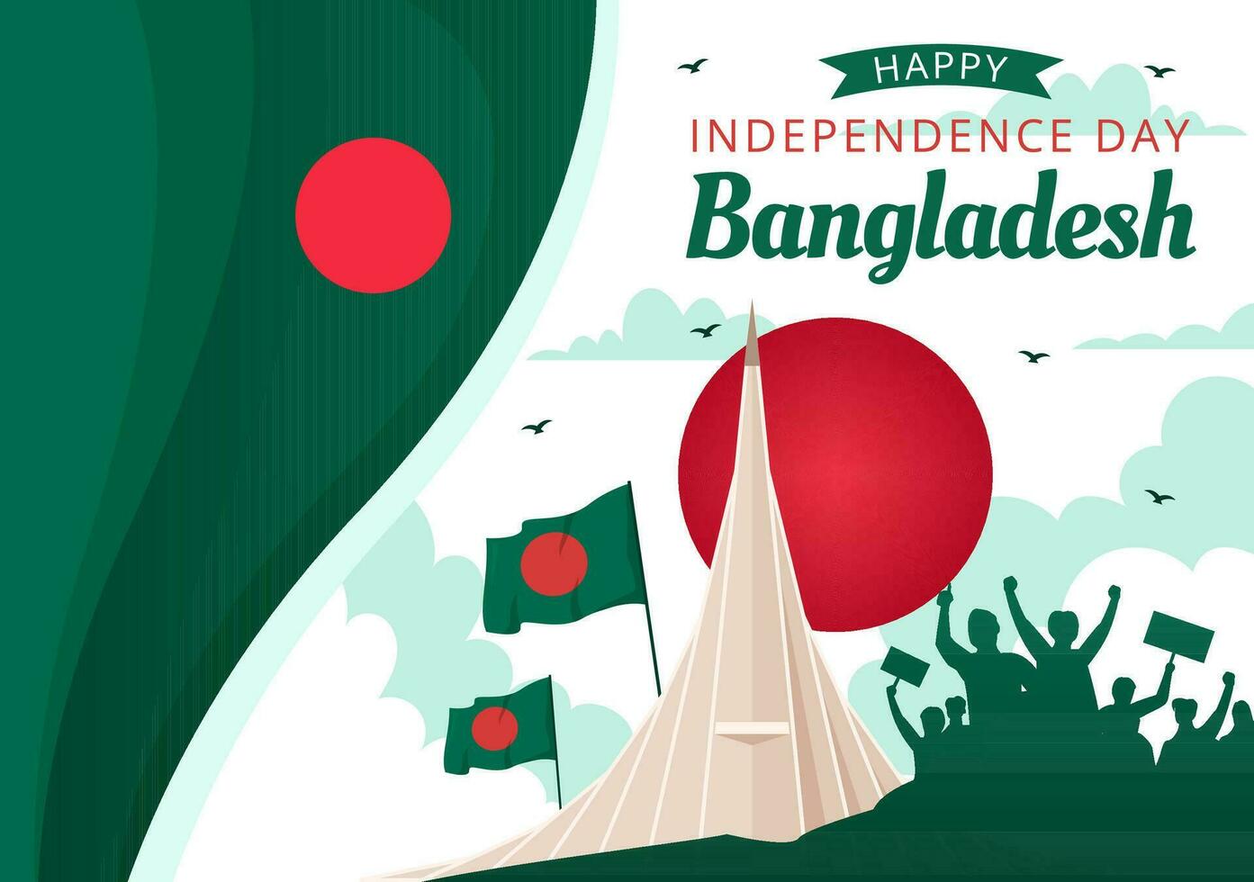 contento Bangladesh independencia día vector ilustración en 26 marzo con ondulación bandera y nacional Monumento en fiesta plano dibujos animados antecedentes