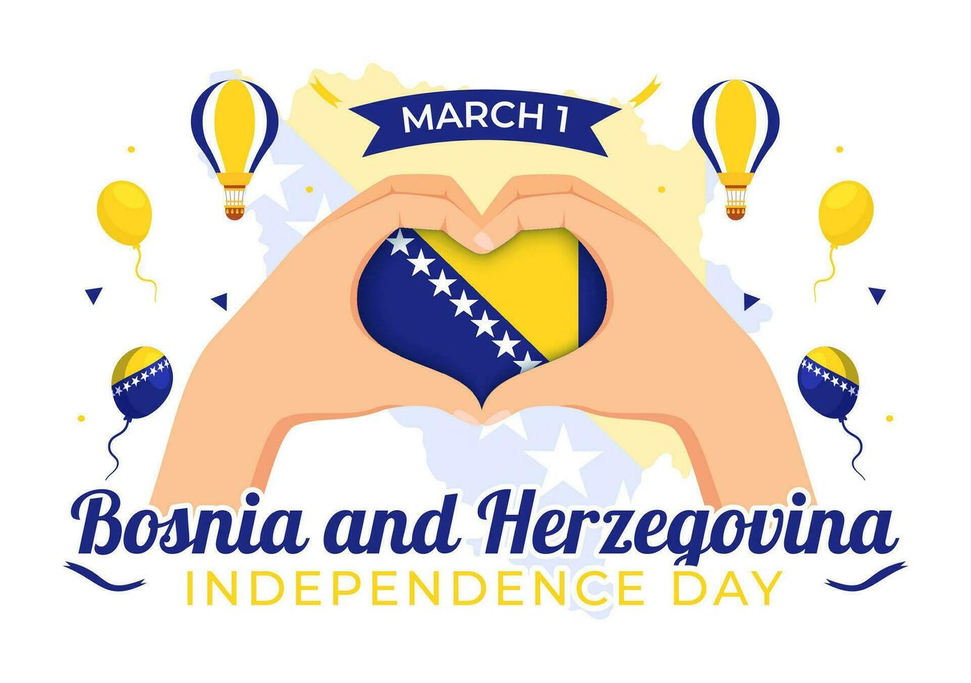 Bosnia and Herzegovina Independence Day Vector Illustration on 1st of March with Waving Flag and Landmark Building in Memorial Holiday flat Background