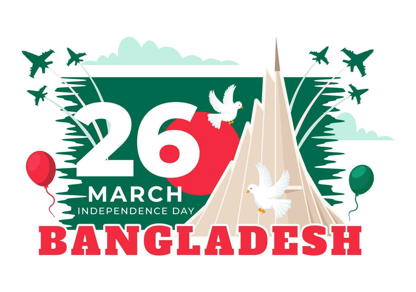 Happy Bangladesh Independence Day Vector Illustration on 26 March with Waving Flag and National Monument in Holiday Flat Cartoon Background