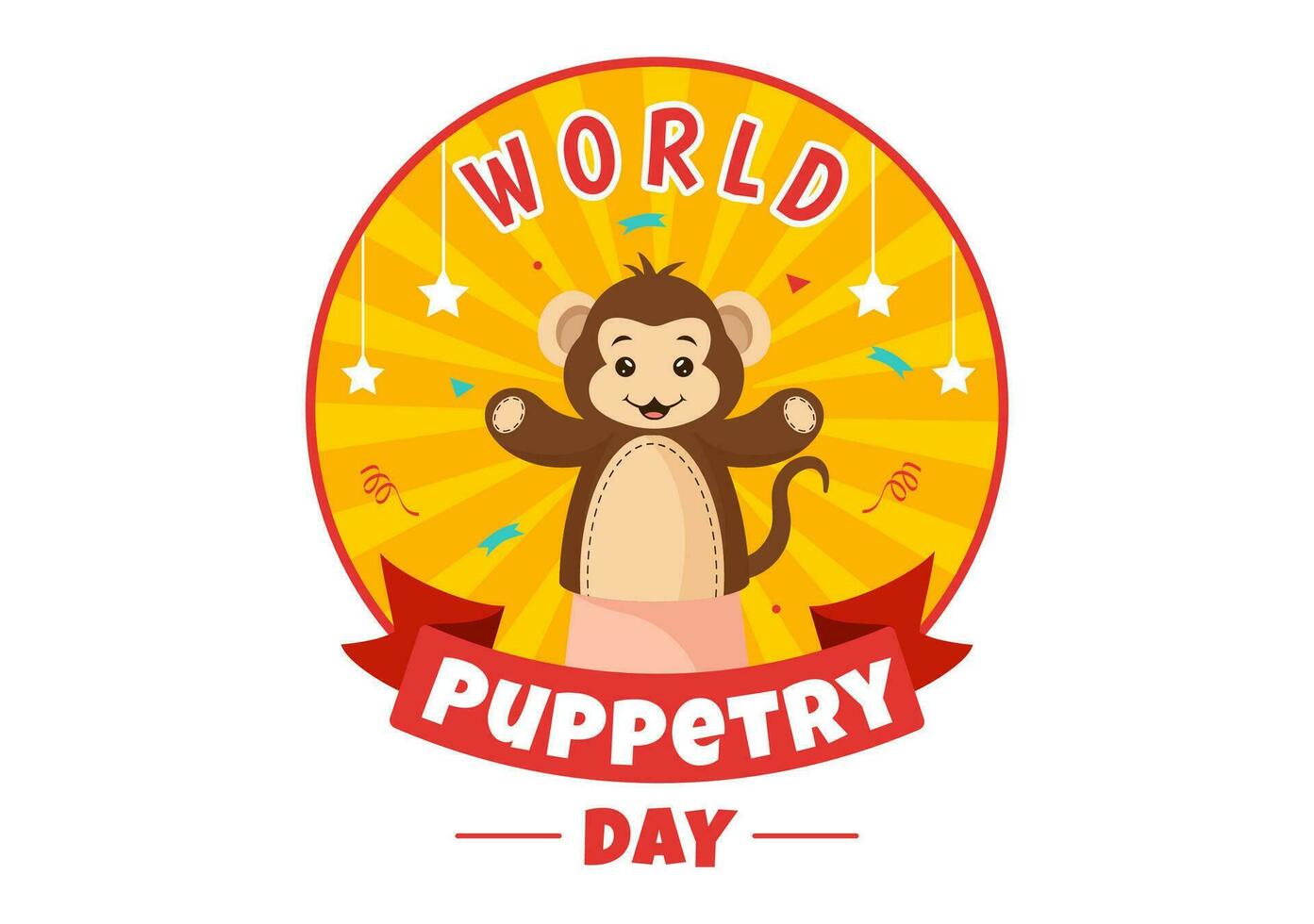 World Puppetry Day Vector Illustration on March 21 for Puppet Festivals which is moved by the Fingers Hands in Flat Cartoon Background Design