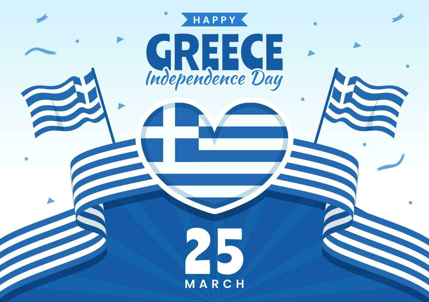 Happy Greece Independence Day Vector Illustration on March 25th with Greek Flag and Ribbon in National Holiday Flat Cartoon Background Design